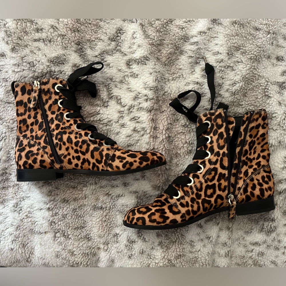 Kate Spade Romia Leopard Print Brown Lace Up Boots
